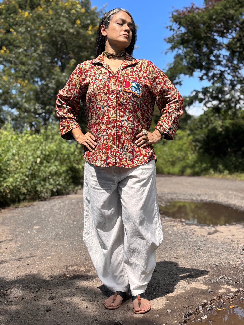 Chamkili Red Kalamkari Shirt