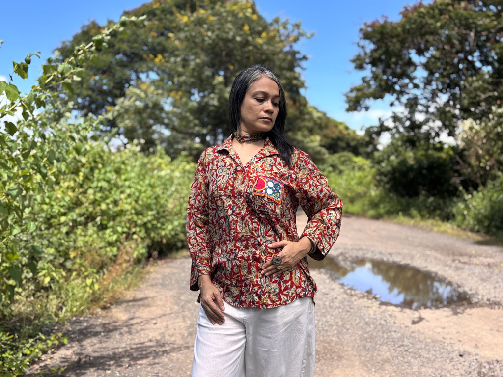 Chamkili Red Kalamkari Shirt