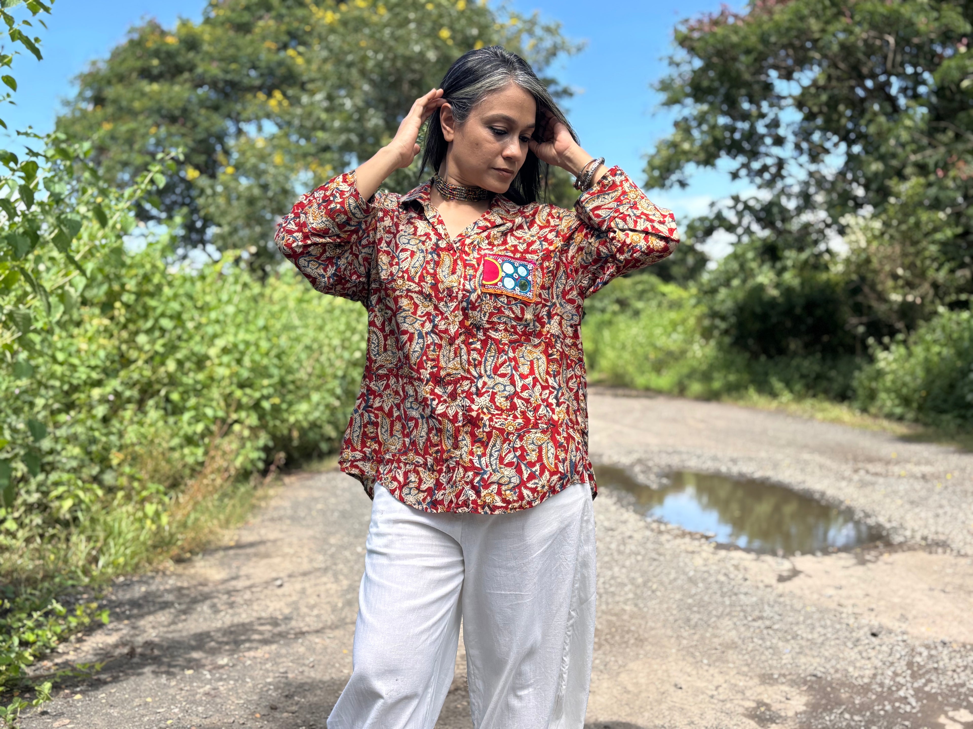 Chamkili Red Kalamkari Shirt