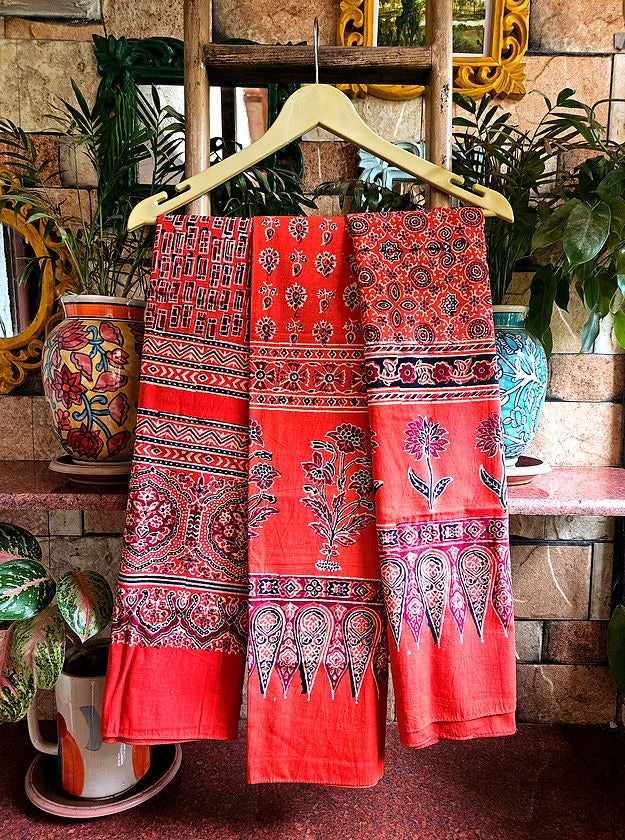 Ajrak Saffron Cotton Stole