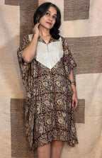 Chocolate Kalamkari Kaftaan with White Yoke