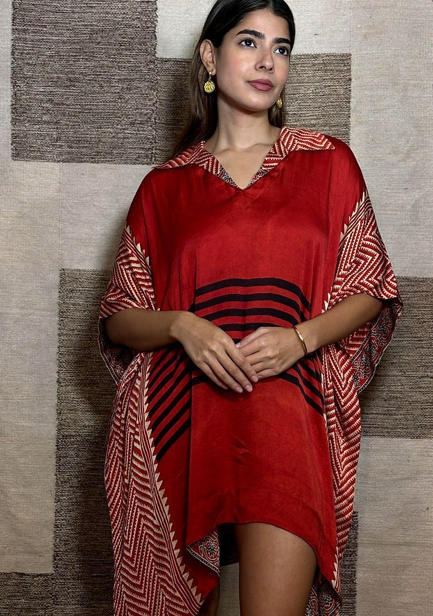 Ajrak Kaftaan With Stripes