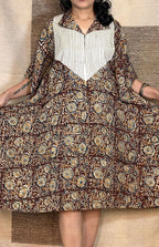 Chocolate Kalamkari Kaftaan with White Yoke