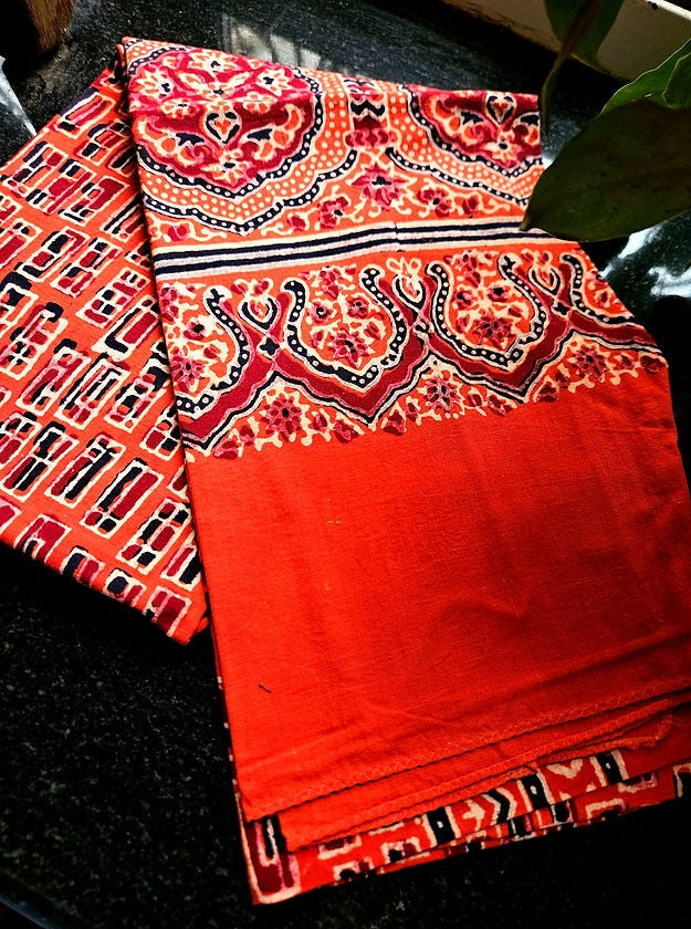Ajrak Saffron Cotton Stole