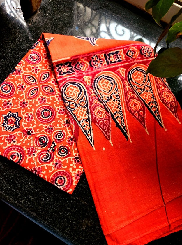 Ajrak Saffron Cotton Stole