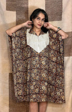 Chocolate Kalamkari Kaftaan with White Yoke