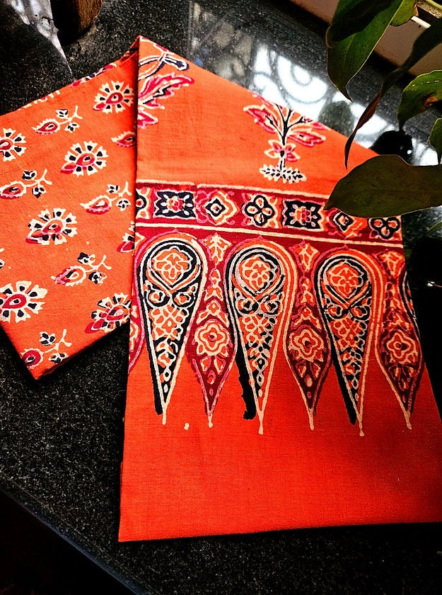 Ajrak Saffron Cotton Stole